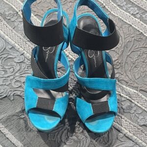 Jessica Simpson Vibrant Blue and Black Stilleto Platforms